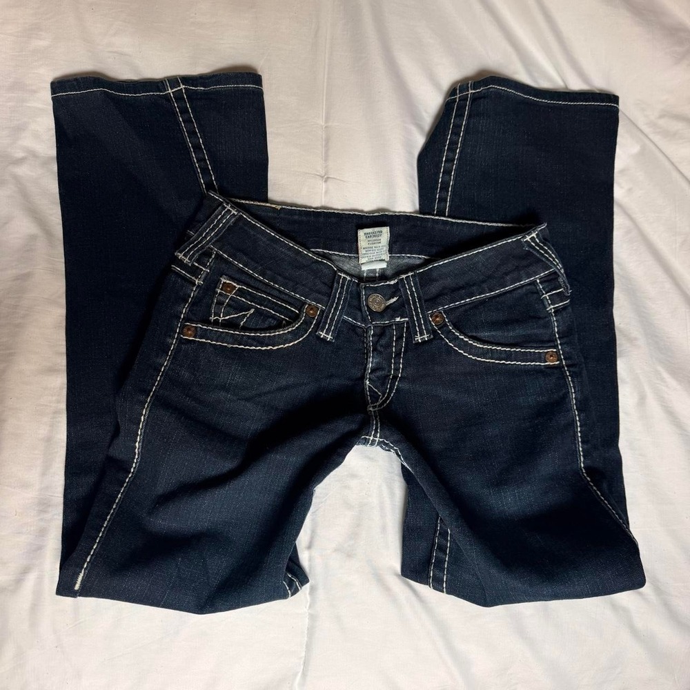 True Religion Joey Big T Dark Wash Bootcut Jeans Contrast Stitch 27 Made in USA